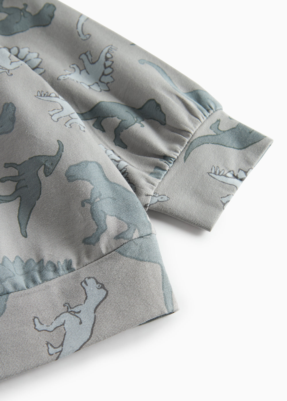 Dinosaurbluse med elastiske manchetter og nederkant, lysegrå dino-print