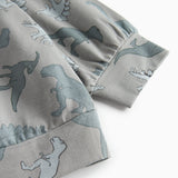 Dinosaurbluse med elastiske manchetter og nederkant, lysegrå dino-print