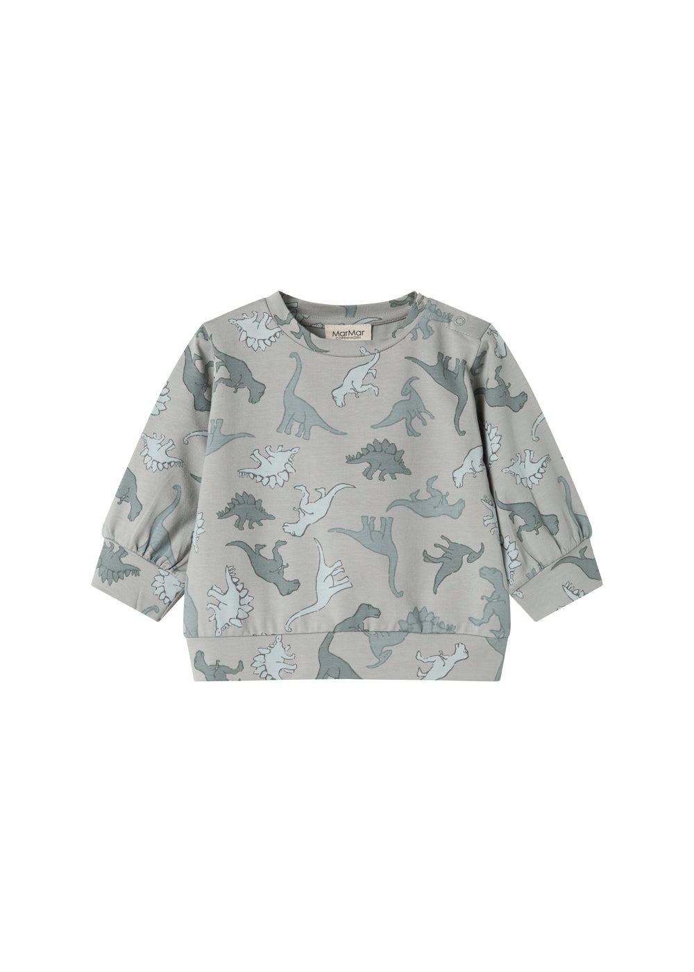 Dinosaurbluse i lysegrå med lange ærmer og allover-print