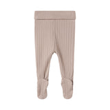 Beige pointelle bukser med fødder til baby