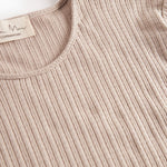 Beige rippstrømte t-shirt til dame med lange armer