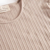 Beige rippstrømte t-shirt til dame med lange armer