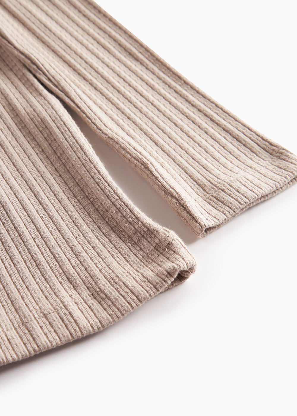 Beige rippstrømte t-shirt til dame med lange armer