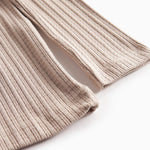 Beige rippstrømte t-shirt til dame med lange armer