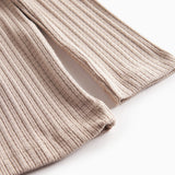 Beige rippstrømte t-shirt til dame med lange armer