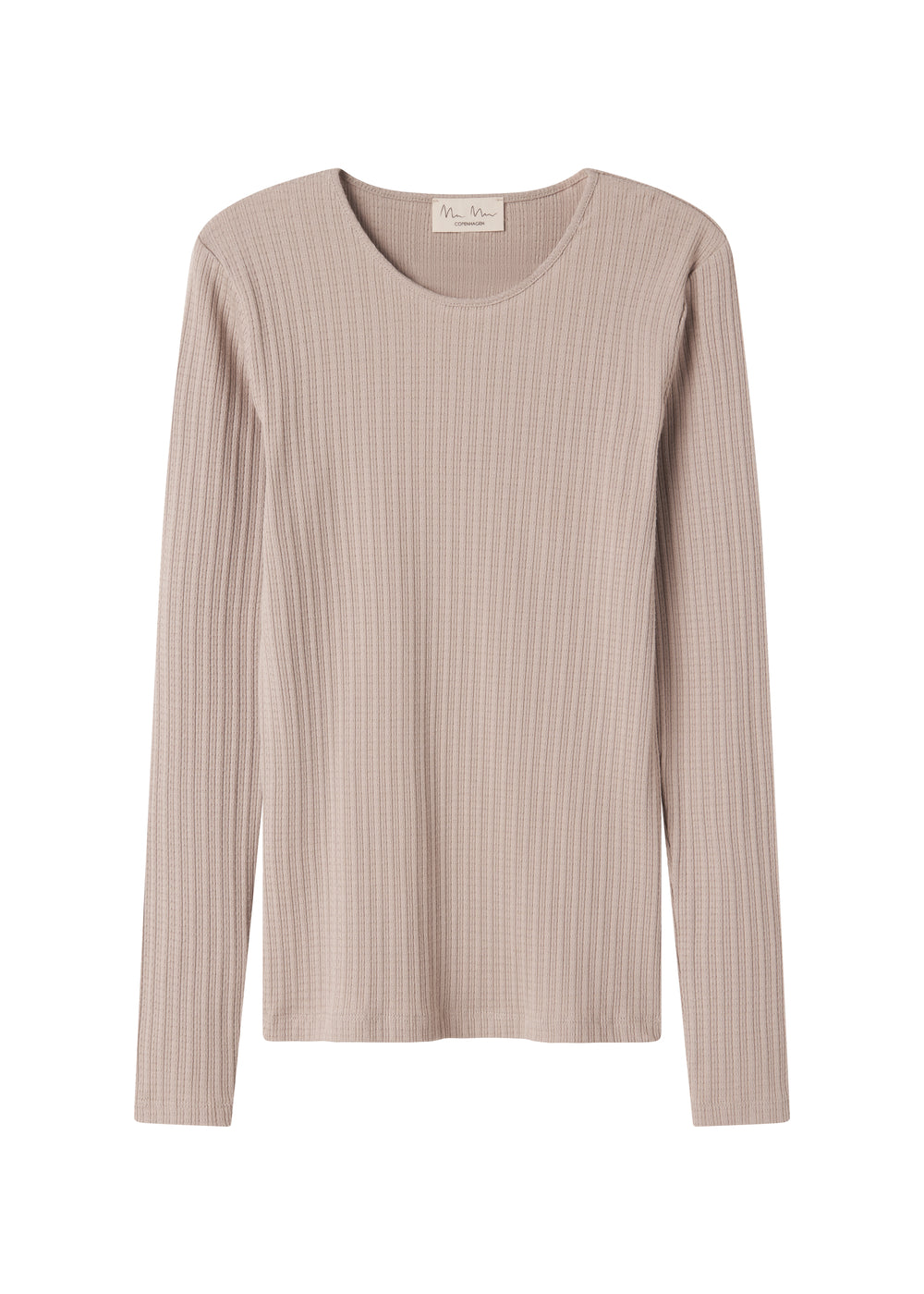 Beige rippstrømte t-shirt til dame med lange armer
