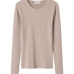 Beige rippstrømte t-shirt til dame med lange armer
