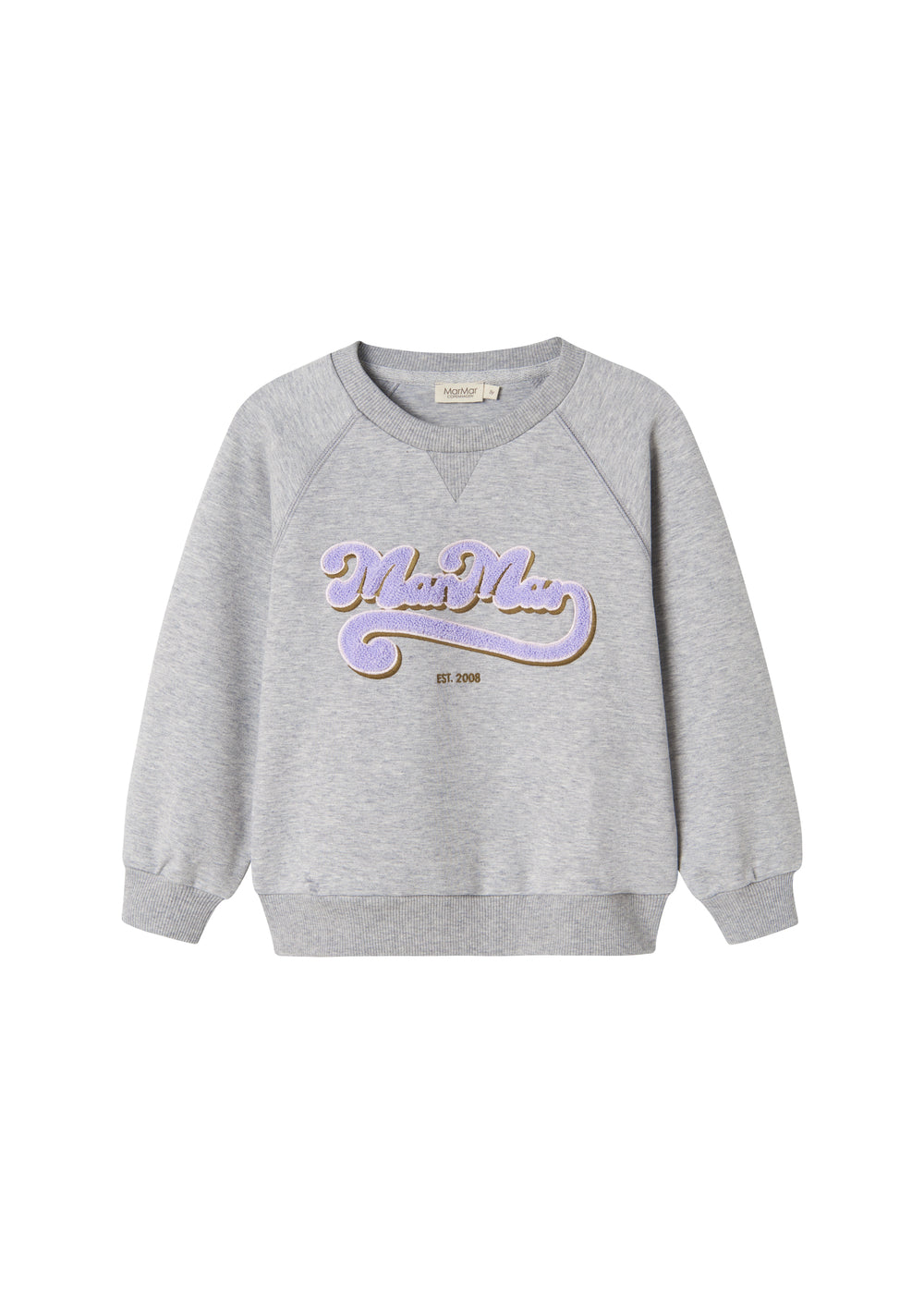 Grå sweatshirt til børn med lila broderet logo foran