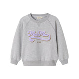 Grå sweatshirt til børn med lila broderet logo foran