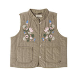 Beige quiltet vest med blomsterbroderi til børn