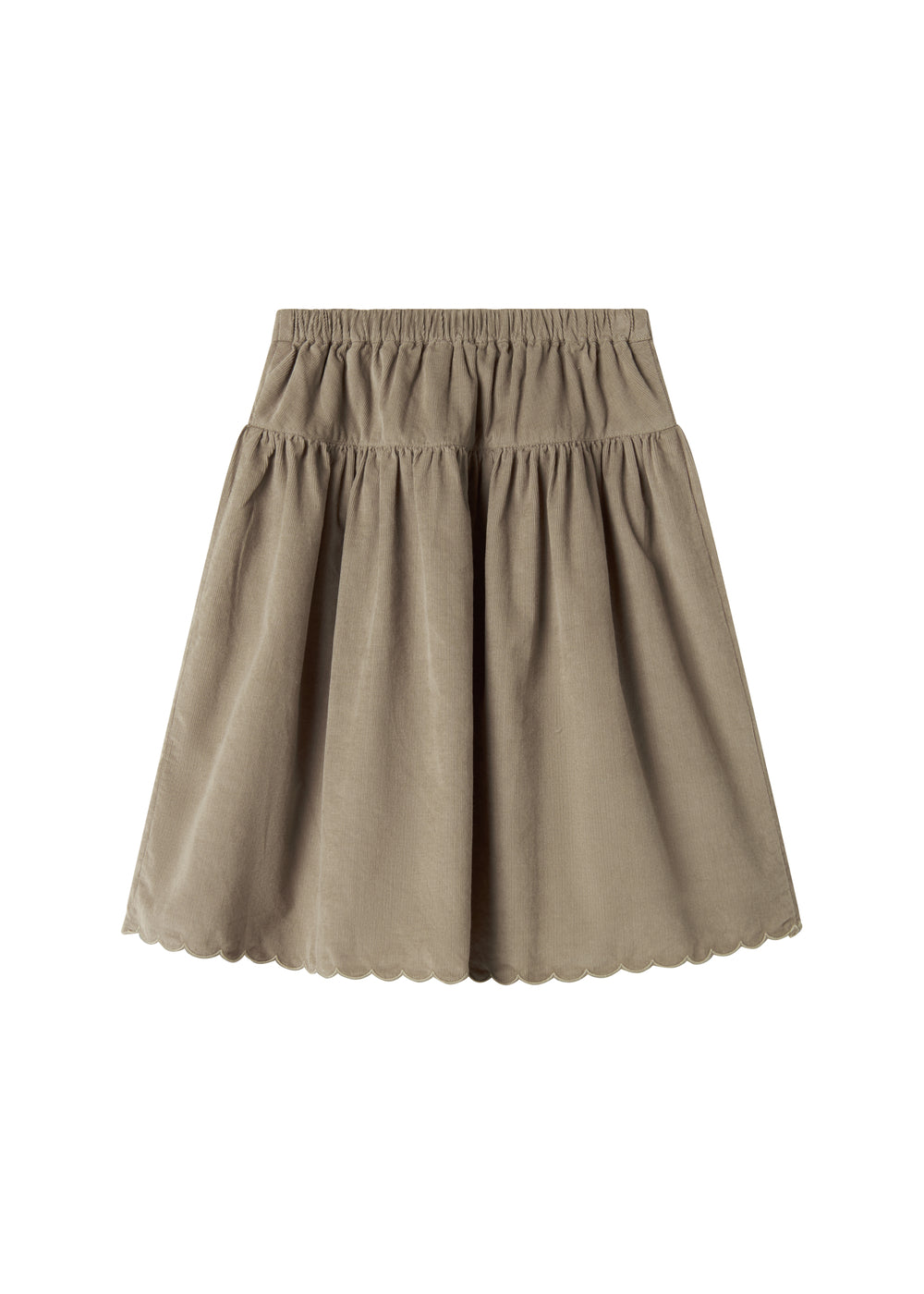 Beige nederdel i babyfløjl med knapper og bølgekant til børn