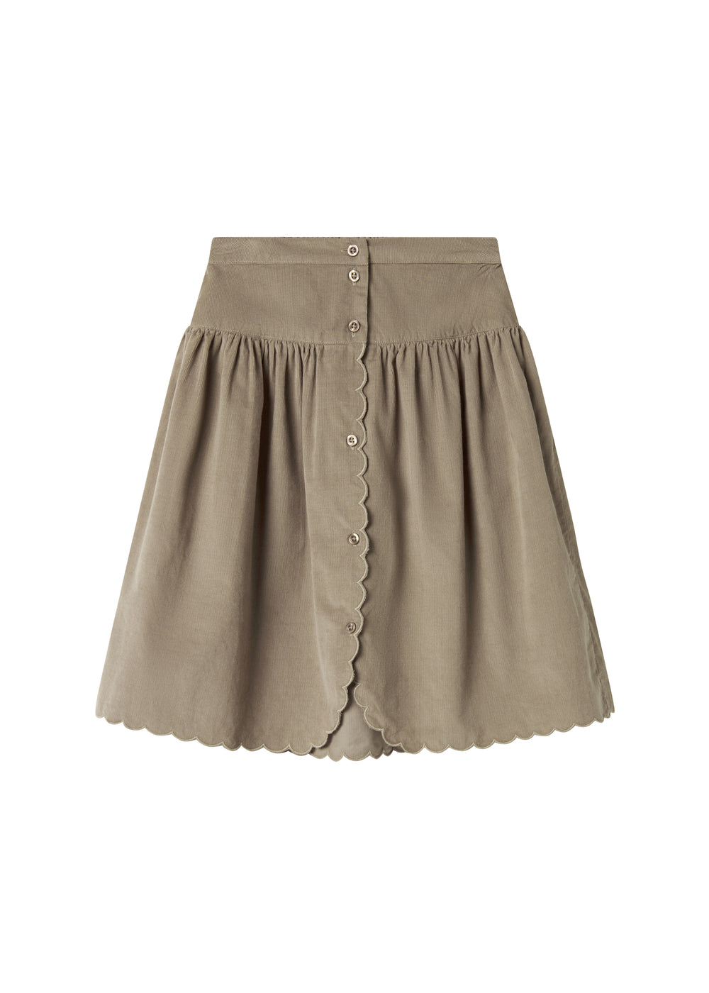 Beige nederdel i babyfløjl med knapper og bølgekant til børn