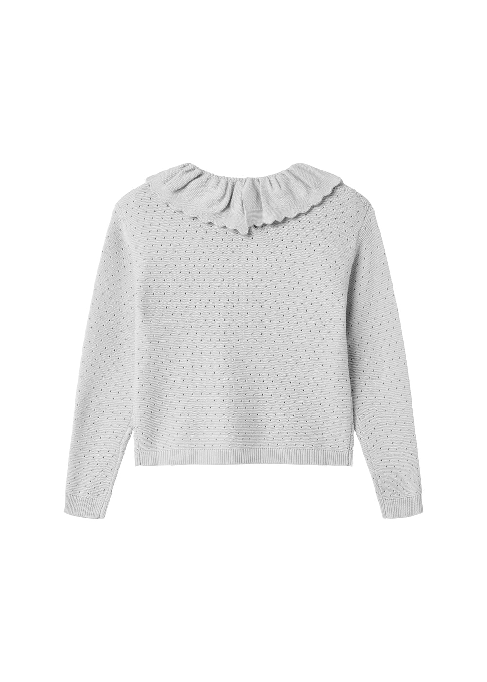 Grå strikbluse til børn set bagfra