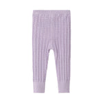 Strikkede lilla leggings til baby i blødt bomuld