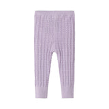 Strikkede lilla leggings til baby i blødt bomuld