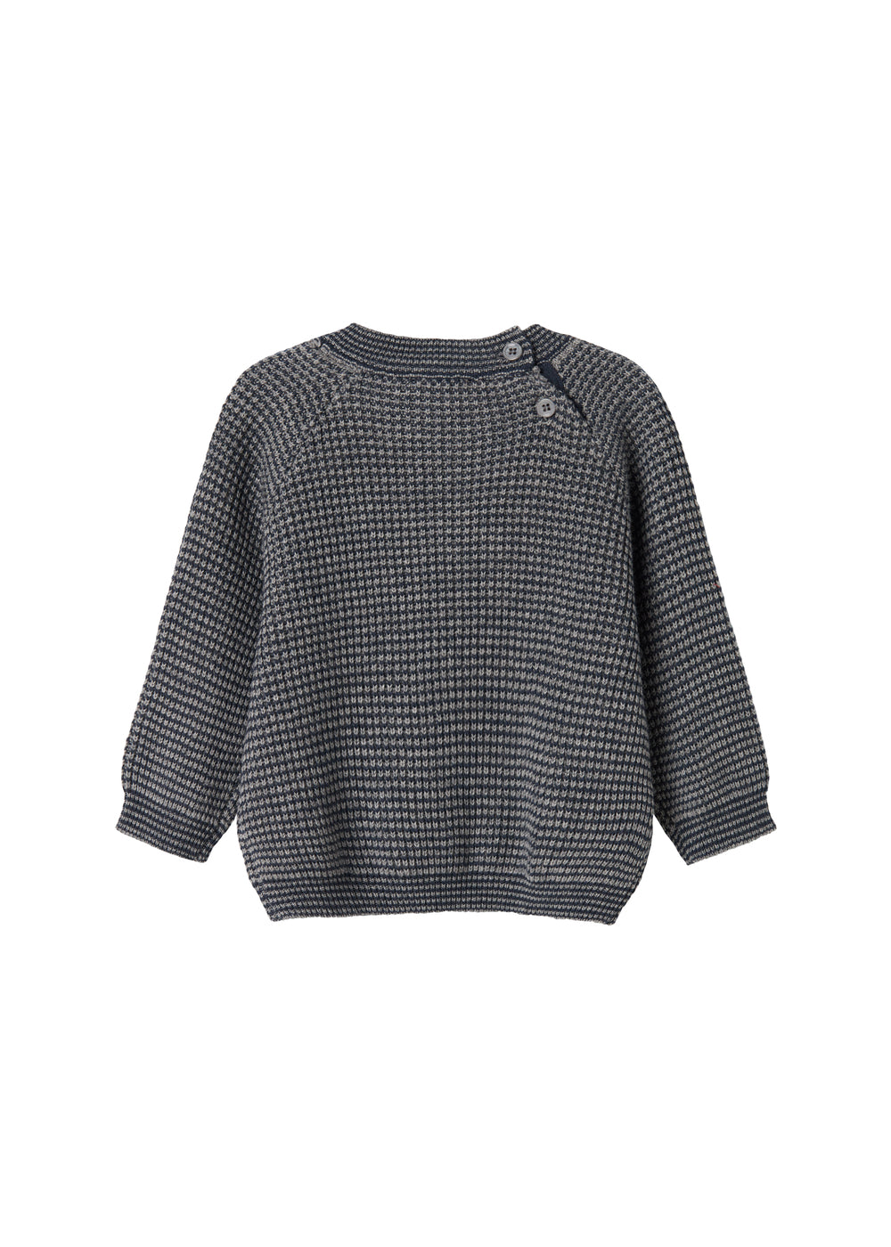 Mørkegrå strikket babypullover med rund hals