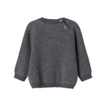 Mørkegrå strikket babypullover med rund hals