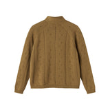 Brun strikket cardigan til børn med knapper og sløjfe ved halsen