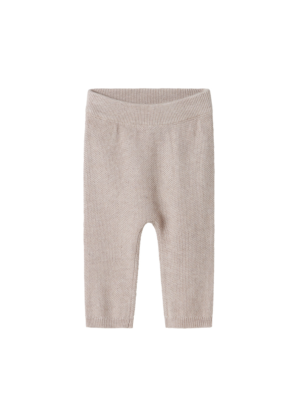 Beige strikkede babybukser med elastik i taljen