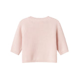 Lys rosa striktrøje med rund hals og lange ærmer, set bagfra