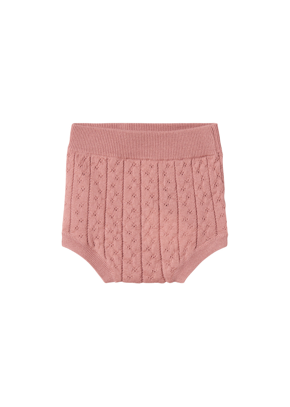 Rose strikkede bloomers med hulmønster og elastik i taljen