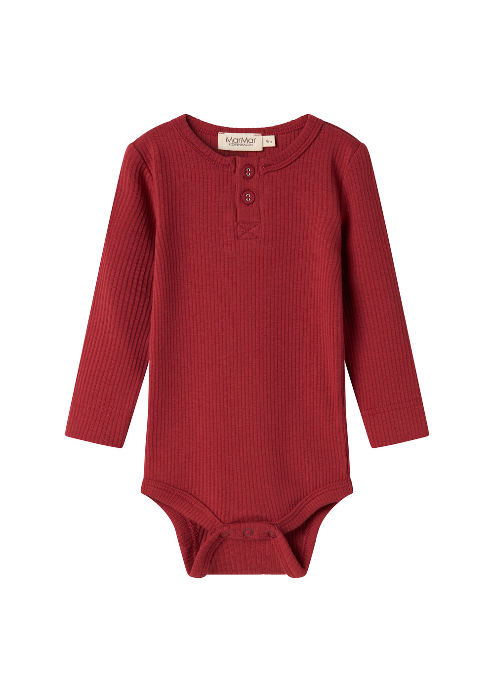 Rød ribbet krop med stolpeknaplukning til baby