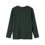 Grøn ribstrikket t-shirt med lange ærmer til børn