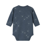 Mørkeblå slå-om bodystocking med stjerneprint til baby