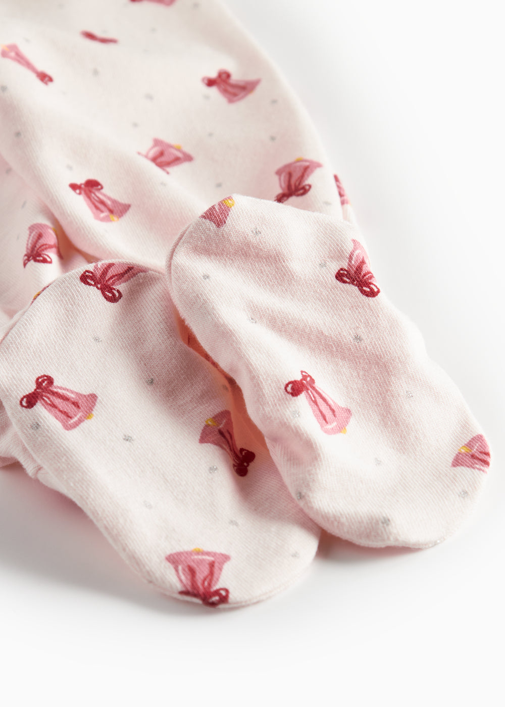 Babybukser med rødt juleklokkeprint og fødder