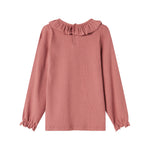 Støvet rosa bluse med flæsekrave og lange ærmer til børn