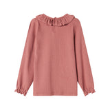 Støvet rosa bluse med flæsekrave og lange ærmer til børn