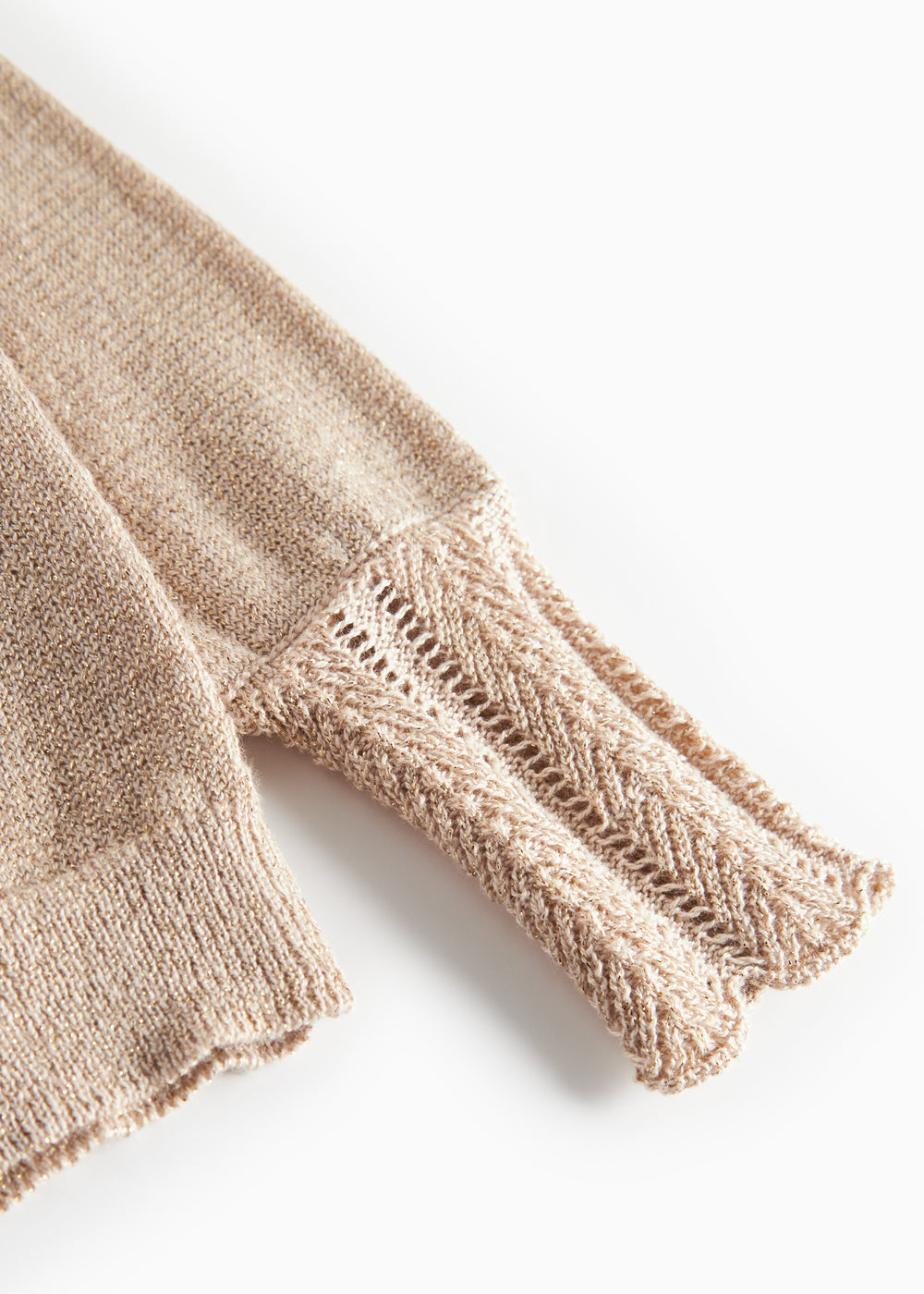 Beige cardigan med guldglimmer og fine ribdetaljer til børn