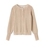 Beige cardigan med guldglimmer og fine ribdetaljer til børn