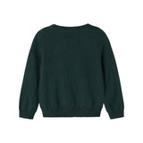 Strikket babybluse med ternet mønster i mørkegrøn