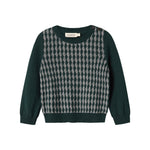 Strikket babybluse med ternet mønster i mørkegrøn