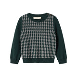Strikket babybluse med ternet mønster i mørkegrøn