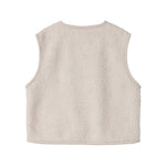 Beige teddy-vest uden mønster, blød fleece-tekstur på ryggen