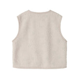 Beige teddy-vest uden mønster, blød fleece-tekstur på ryggen