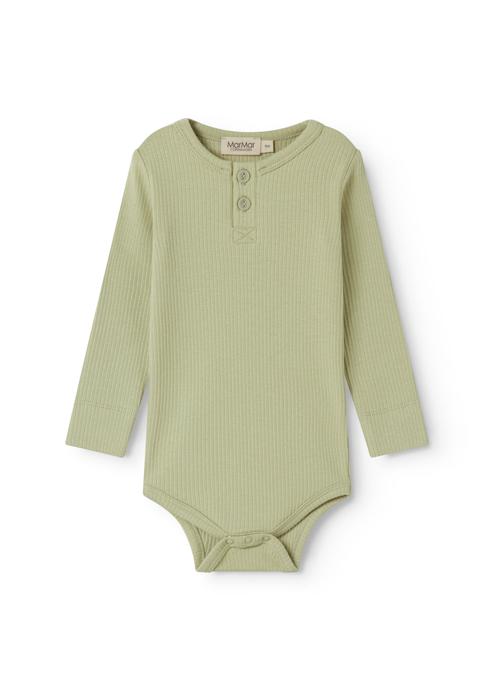 Lysegrøn langærmet baby bodystocking med stolpe knaplukning