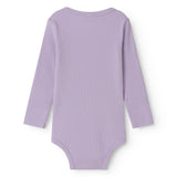 Langærmet baby modal bodystocking med stolpe knaplukning i lilla nuance