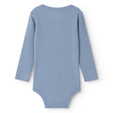 Lyseblå langærmet baby bodystocking med stolpe knaplukning
