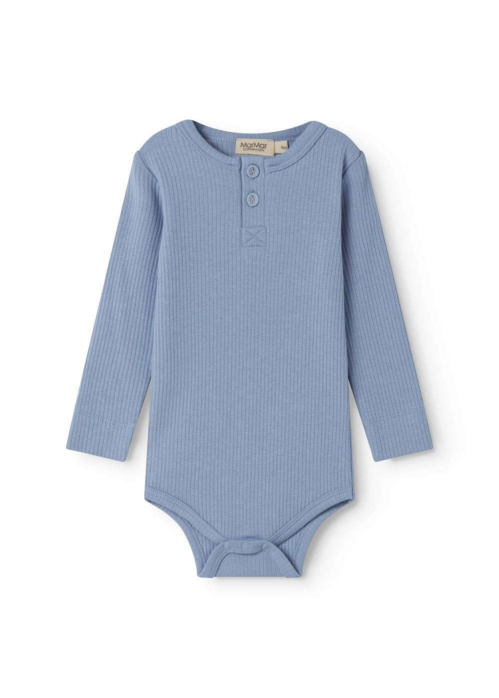 Lyseblå langærmet baby bodystocking med stolpe knaplukning