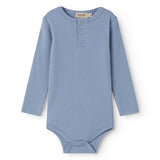 Lyseblå langærmet baby bodystocking med stolpe knaplukning