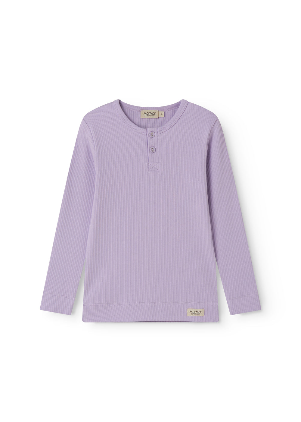 Langærmet modal ribstrikket t-shirt til børn i lila nuance med stolpe knaplukning