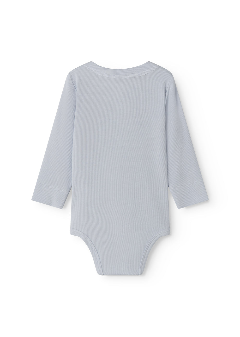 Langærmet lyseblå baby bodystocking med stolpe knaplukning foran
