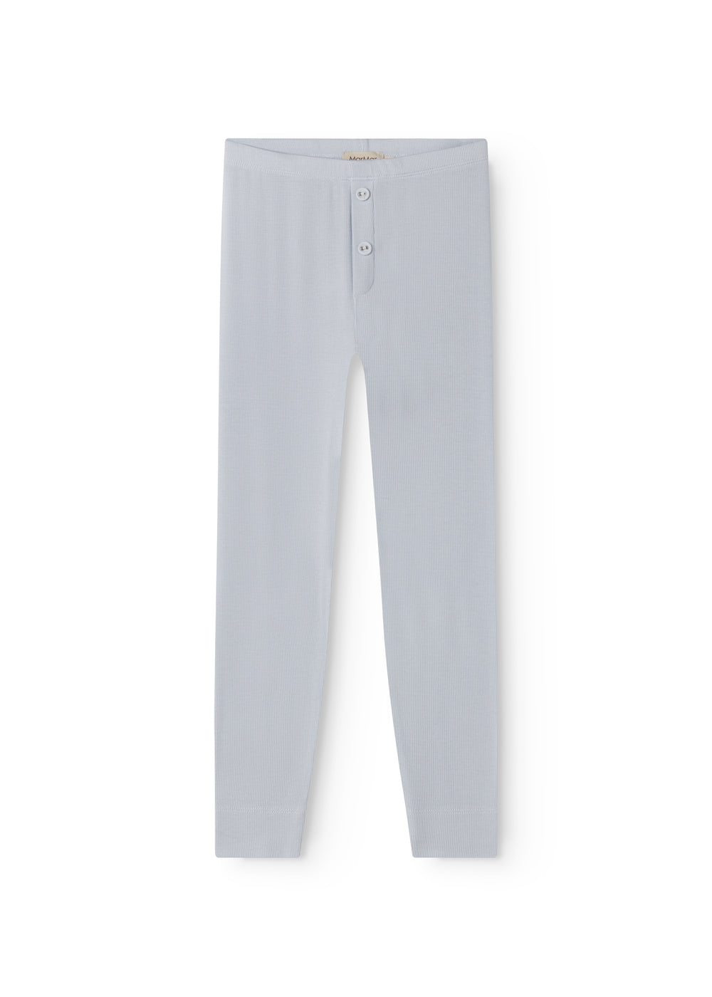 Lyseblå lange leggings med knapstrop ved linningen og lige ben