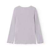 Lys lilla langærmet t-shirt til børn med flæsedetaljer