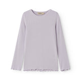 Lys lilla langærmet t-shirt til børn med flæsedetaljer