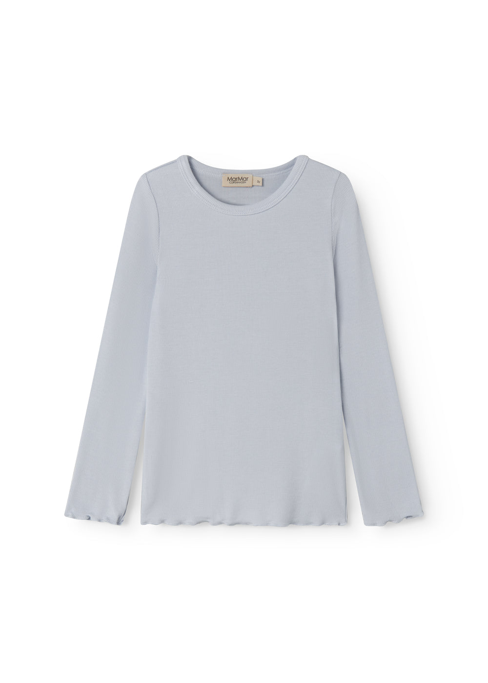 Lyseblå langærmet t-shirt til børn med flæsedetaljer