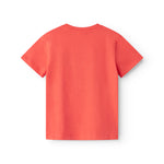 Orange børne-T-shirt med lille broderet frugtmotiv